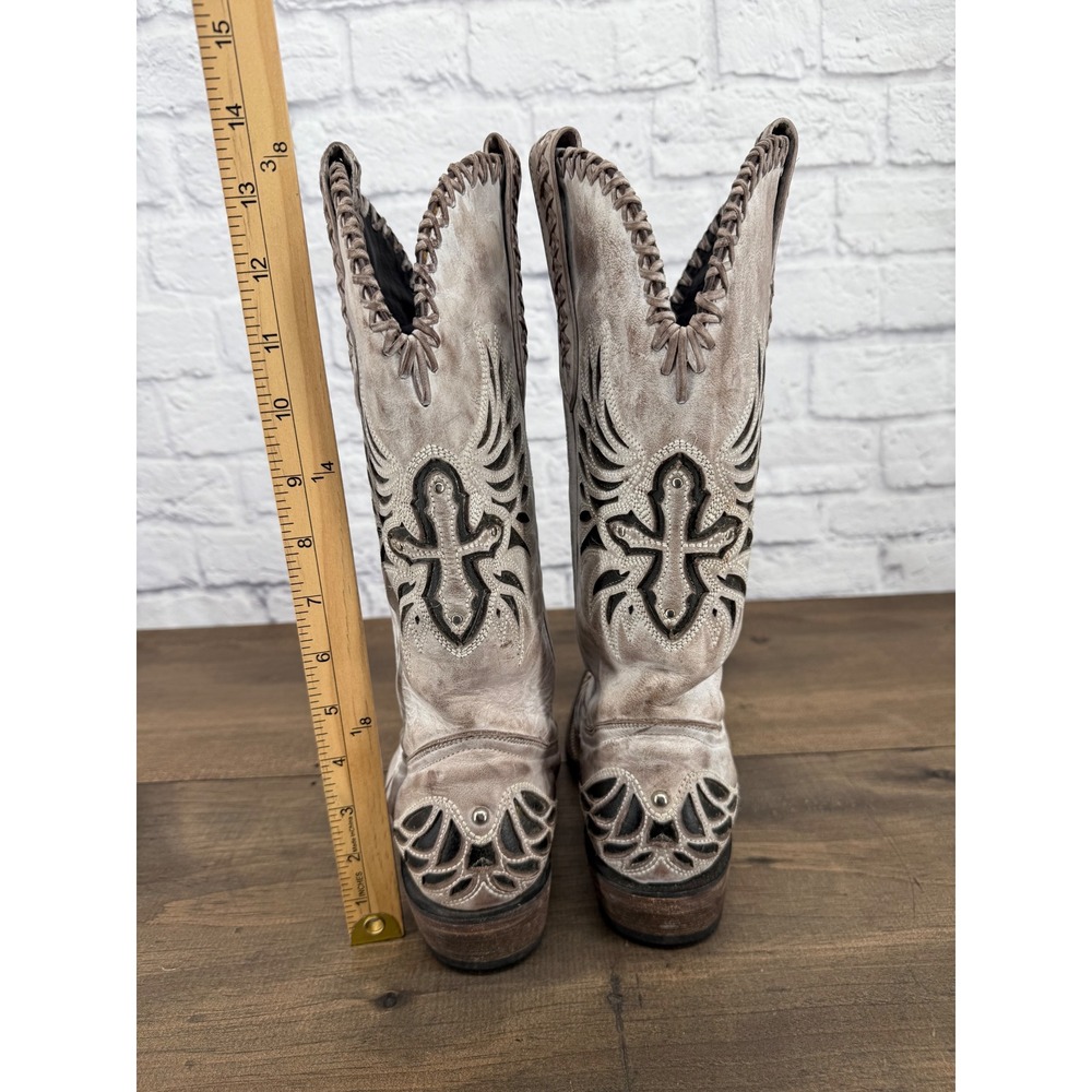 JB Dillon Buttercup Western Boots 8C Distressed Leather Cross Cutout Cowboy - Picture 5 of 15